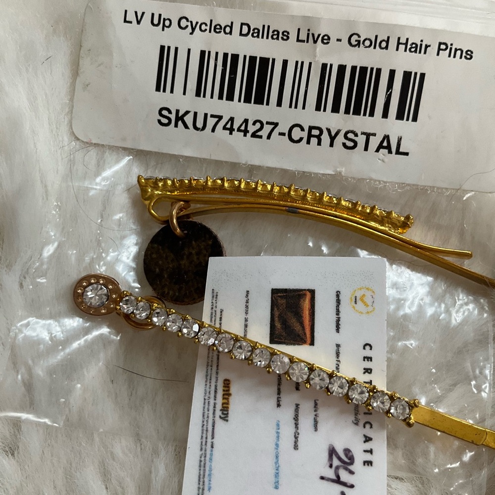Gold Hair Pins with Crystal Accents LV Upcycled